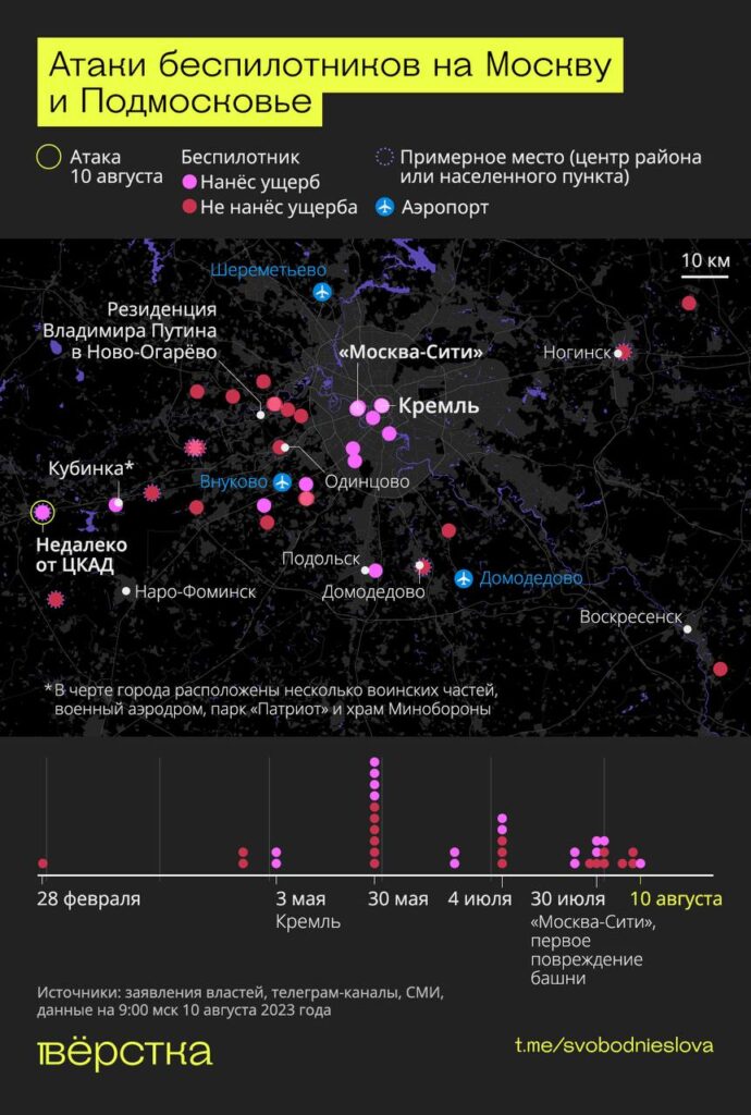 Атаки беспилотников на&nbsp;Москву и&nbsp;Подмосковье карта