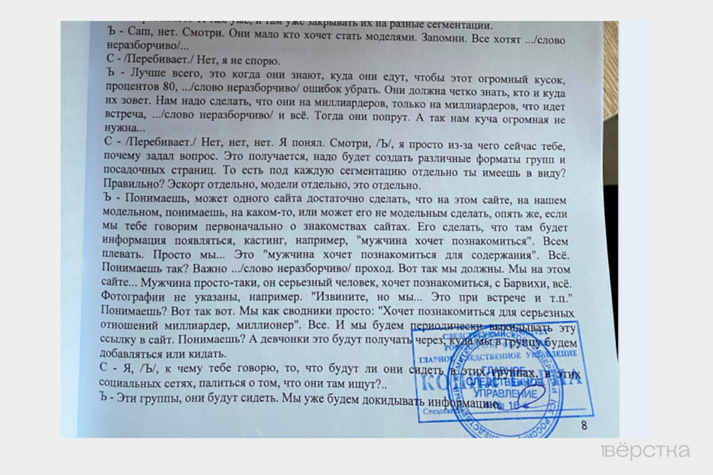 Фрагмент дела по&nbsp;созданию сутенёрской сети, вовлекавшией несовершеннолетних в&nbsp;сферу интим-услуг